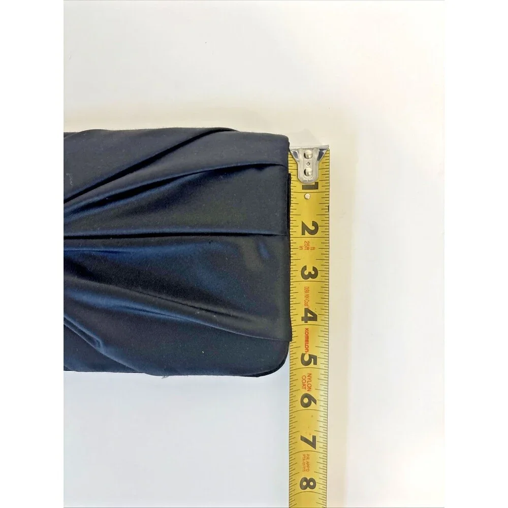 White House Black Market Black Satin Twist Front Evening Clutch w/Silver Chain - Picture 16 of 16